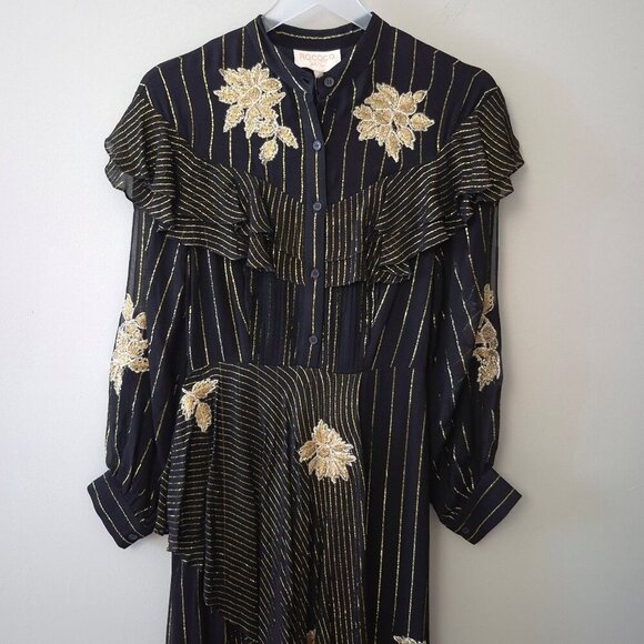 NWT Rococo Sand black & gold metallic fibre floral embroidered maxi dress, S - Picture 4 of 9
